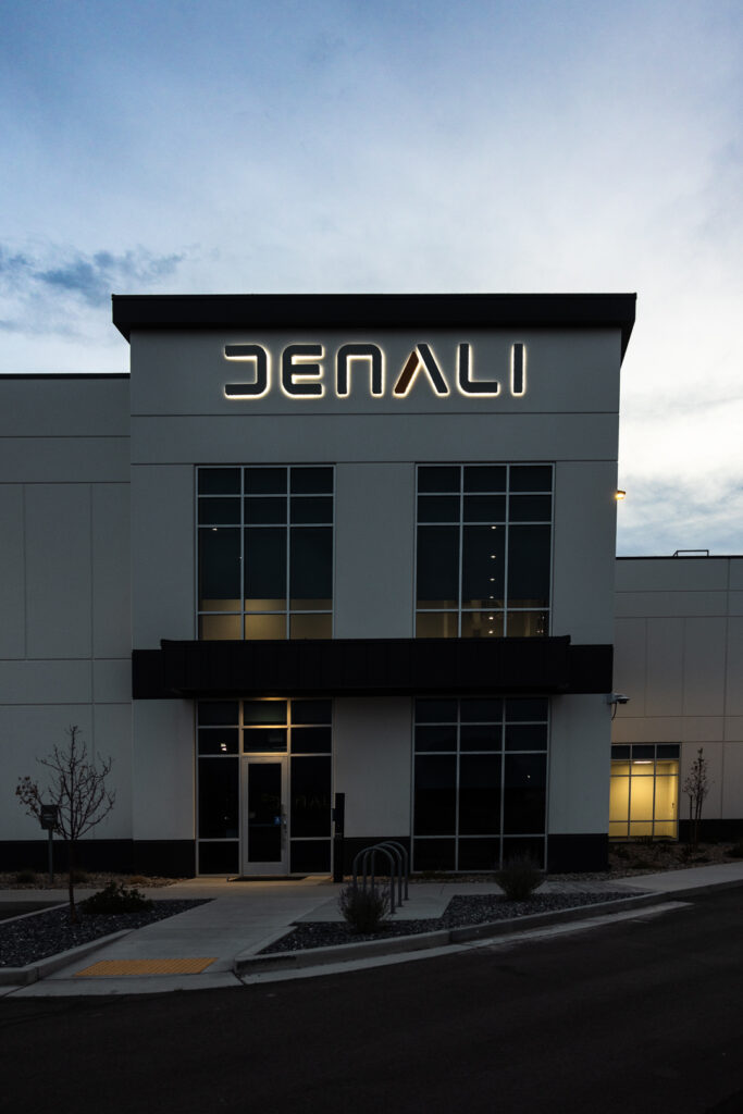 photo of exterior halo lit illuminated letters sign at dusk